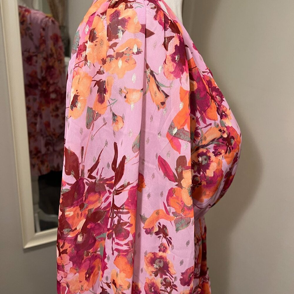 MSK Pink Floral Smocked Waist Tiered Mini Dress, Size Medium - Picture 10 of 16